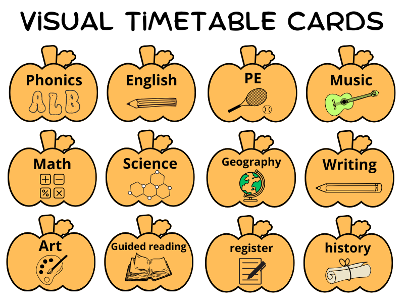 pumpkin style visual timetable cards