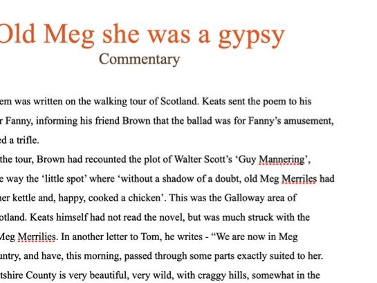 John Keats - 'Old Meg she was a gypsy