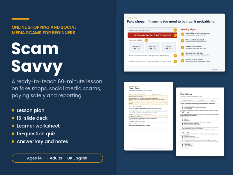 Online Shopping and Social Media Scams Lesson – Scam Savvy