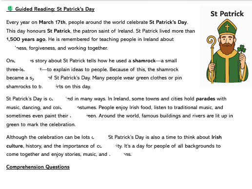 St Patrick's Day Guided Reading