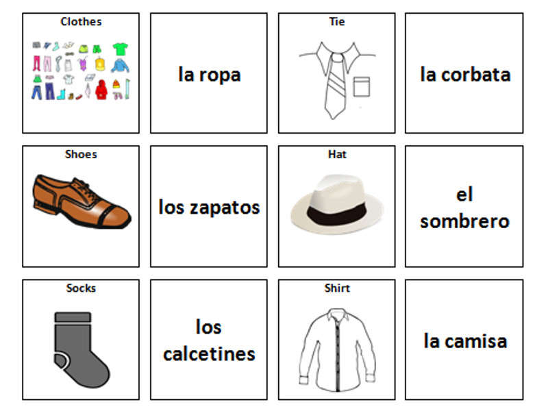Clothes Spanish Vocabulary Card Sort Teaching Resources