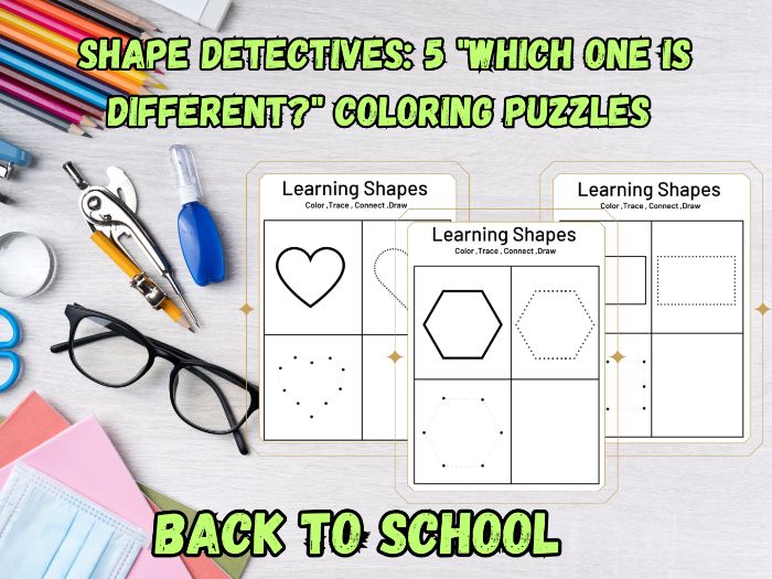 Shape Detectives : 5 "Which One Is Different?" Coloring Puzzles