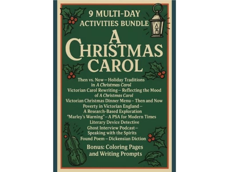A Christmas Carol Novel Study Activities & Projects Bundle | 9 ELA Activities