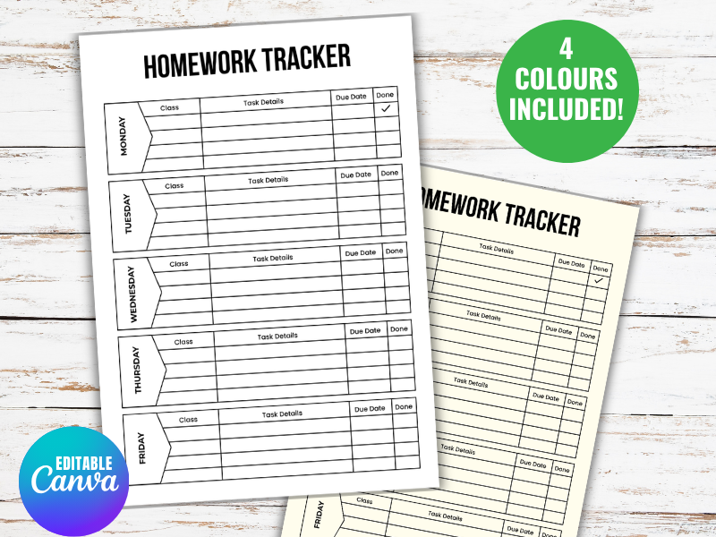 Kids Homework Tracker for teacher, Student Planner, Homework Checklist, Homework Chart