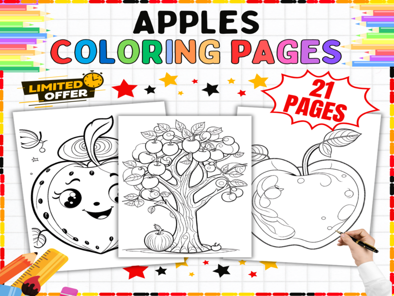 Apples Colouring Pages | Fruit Activities & Orchard Scenes for Creative Early Years Learning Fun