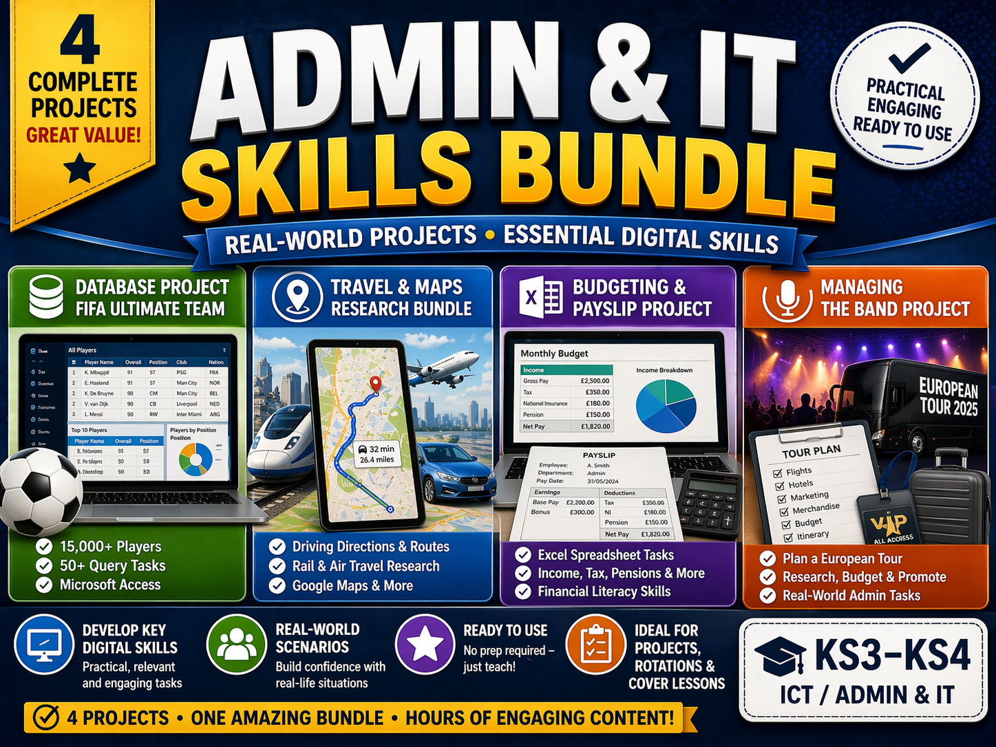 Admin & IT Skills Bundle – Excel, Databases, Travel & Research Projects (KS3/KS4 ICT)