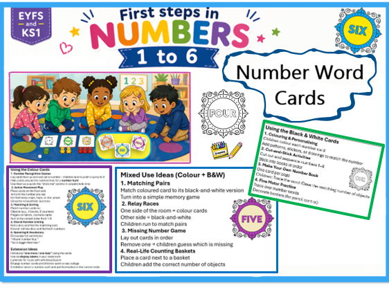First Steps in Numbers with Words 1 to 6