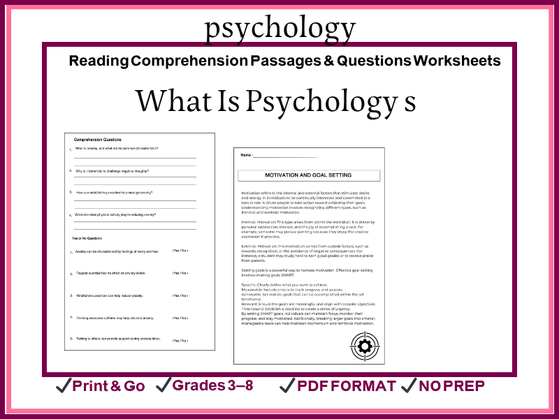What Is Psychology Reading Comprehension Passages & Questions Worksheets