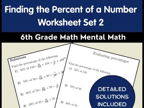 Finding the Percent of a Number Worksheet Set 2 | 6th Grade Math Mental Math