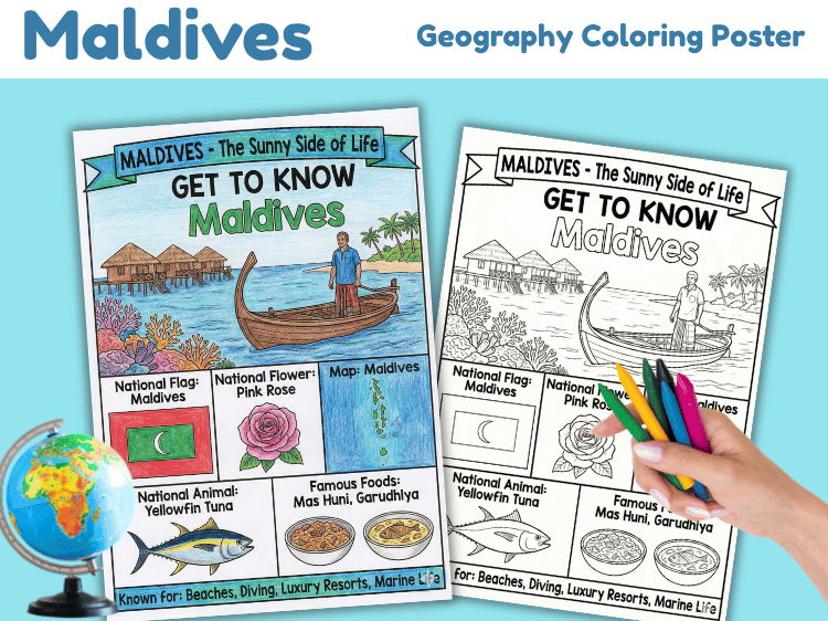 Maldives Geography Coloring Poster | Country Facts Worksheet