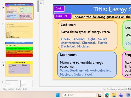P1 Energy AQA Series of Lessons