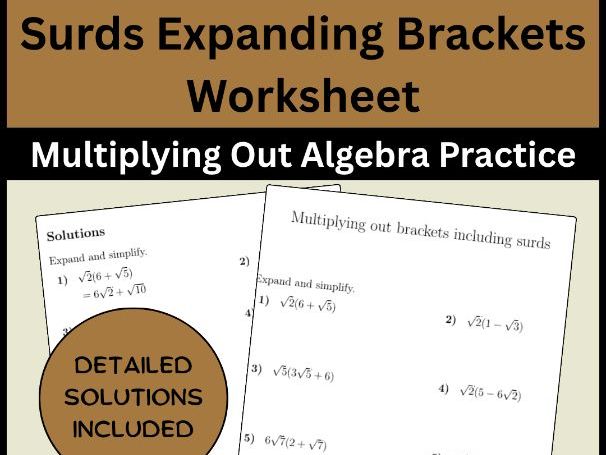 Surds Expanding Brackets Worksheet | Multiplying Out Algebra Practice