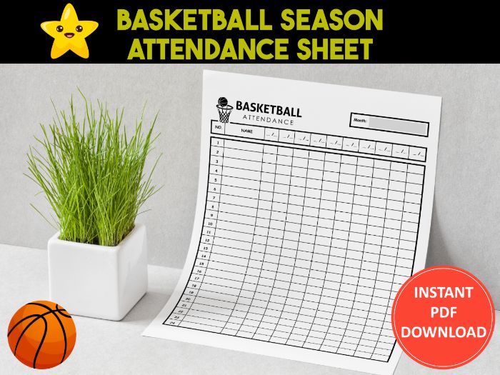 Printable Basketball Season Attendance Sheet | Roster, Practice Schedule, Sports