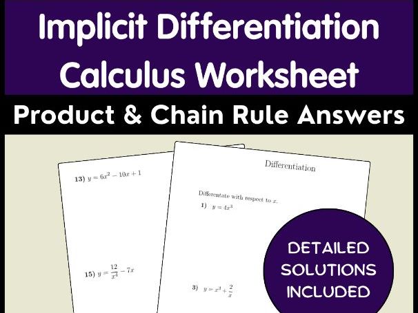 Implicit Differentiation Calculus Worksheet | Product & Chain Rule | Answers