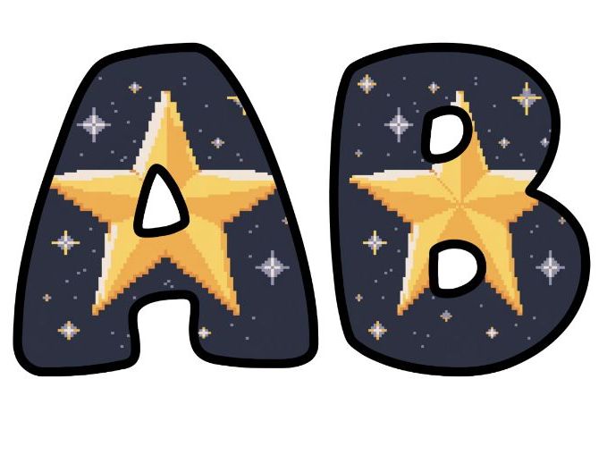 Retro 8-Bit Pixel Wishing Star Alphabet Letters | Classroom Display, A-Z 0-9 and Signs