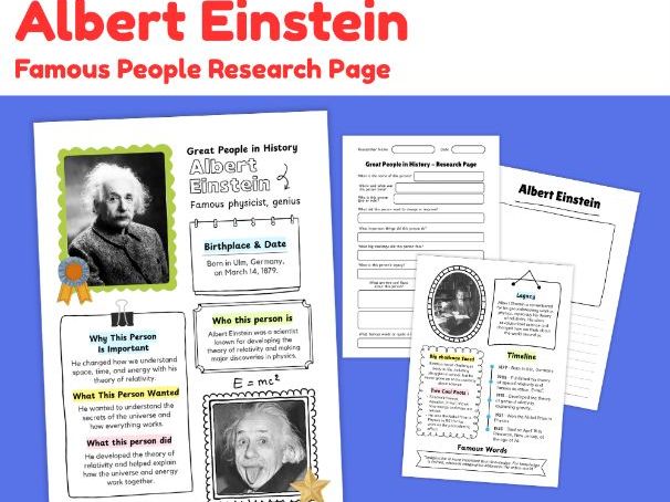 Albert Einstein Biography Research Worksheets | Famous Scientist Study