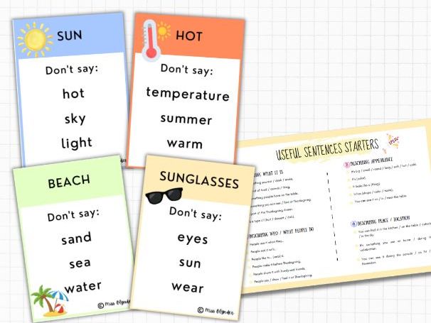Summer Taboo Game – ESL Speaking Activity | Summer Vocabulary | No Prep | 32 Cards | KS2