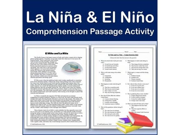 La Niña and El Niño - Reading Comp Passage & Activity | Editable