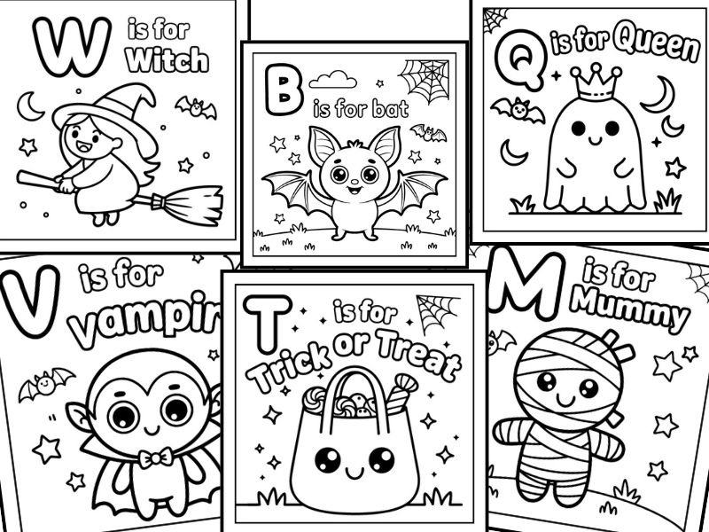 Halloween ABC Alphabet Coloring pages ,spooky coloring sheets kindergarten