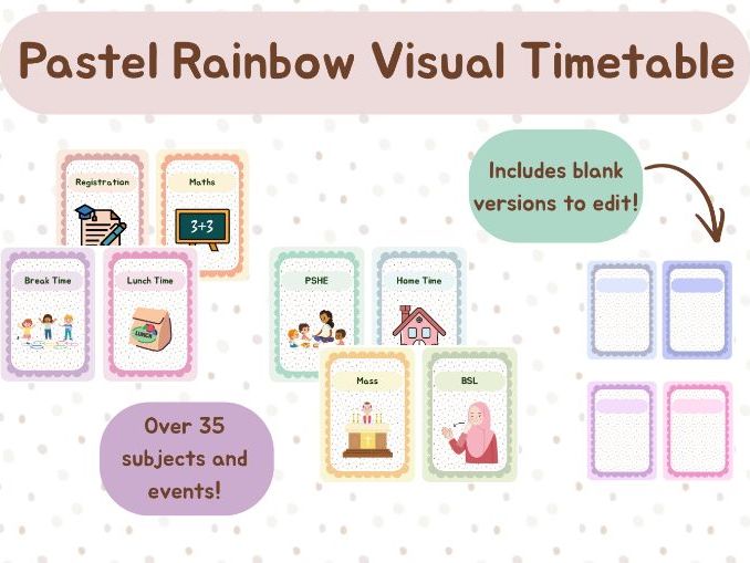 Pastel Visual Timetable | 44 Classroom Schedule Cards