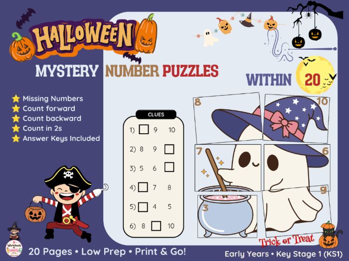 Halloween Mystery Number Puzzles | Numbers Within 20 | EYFS & KS1
