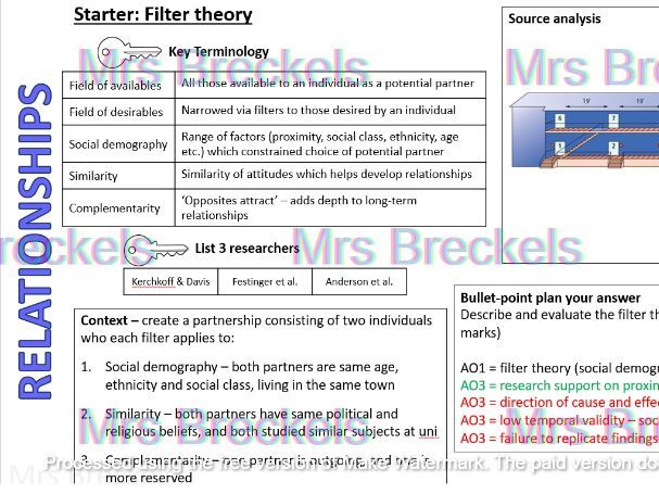 Relationships (AQA A-level Psychology 2025-) - Recap starter/do now worksheets with answers