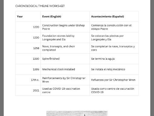Bilingual In-Depth Activity Pack Salisbury Cathedral (English–Spanish) worksheet