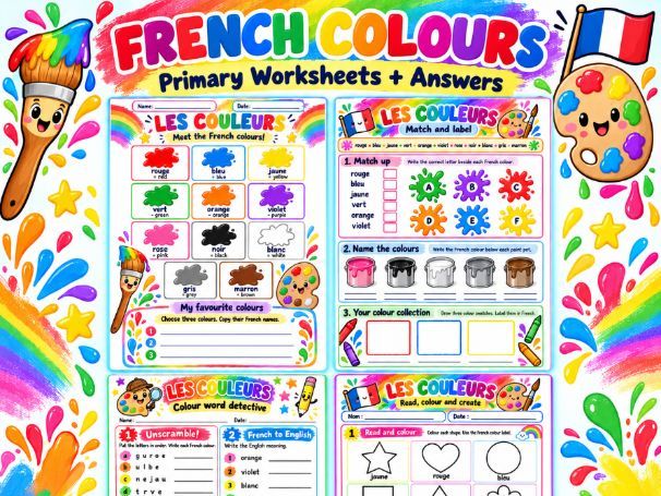 French Colours Worksheets + Answers | Les couleurs | Primary French