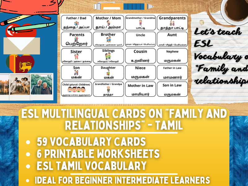 ESL Multilingual Vocabulary Flashcards - Family & Relationships - Tamil