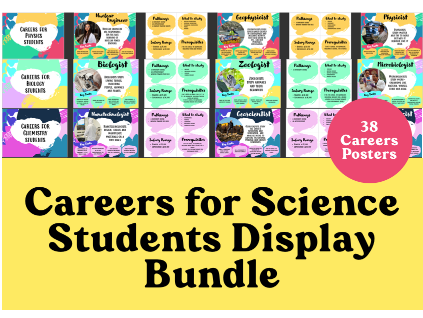 Science Careers Displays Chemistry, Physics, Biology 38 posters