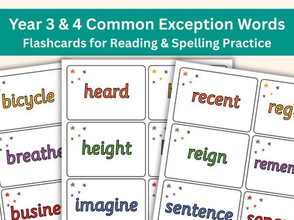 Year 3 & 4 Common Exception Words Flashcards | Tricky Words | Spelling & Reading Practice