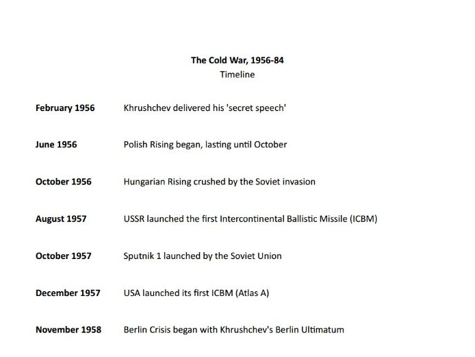 Timelines - The Cold War (OCR A-level history Unit Y223)