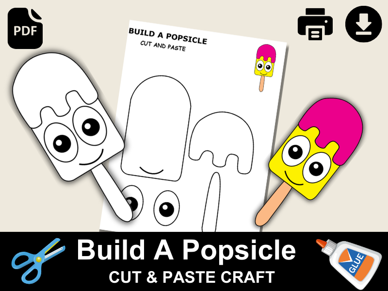 Popsicle Craft Template for Preschool | Arts and Crafts for Kids | Cut and Glue Coloring PDF