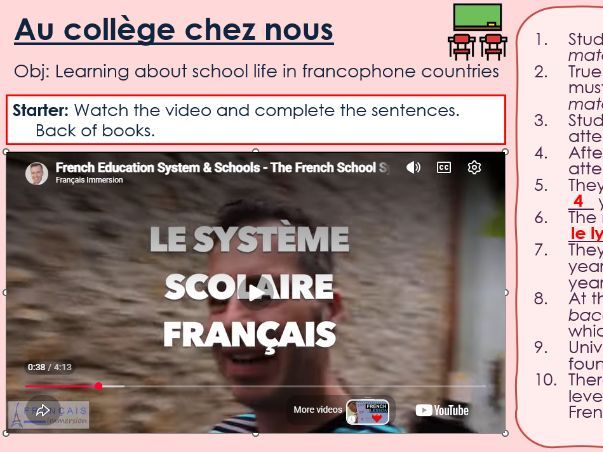 NEW 2026 GCSE French. Higher/ Rouge. Module 3. Zone de culture. Au collège chez nous