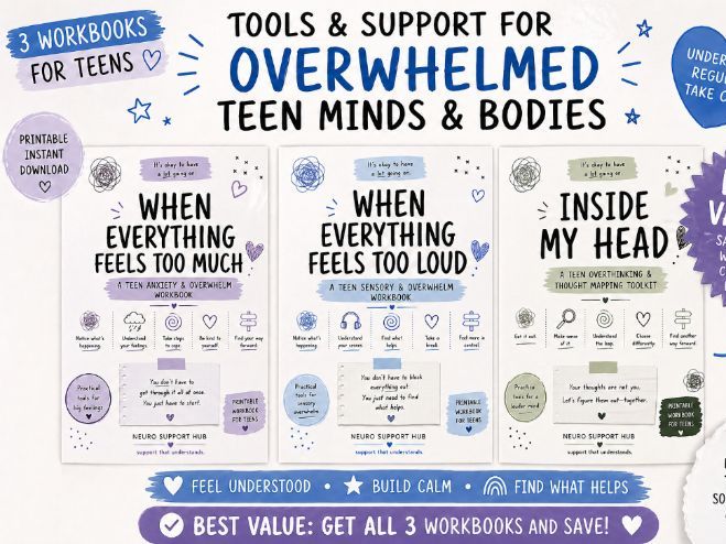 Teen Anxiety & Overthinking Workbook Bundle | Sensory Overload Support | SEN