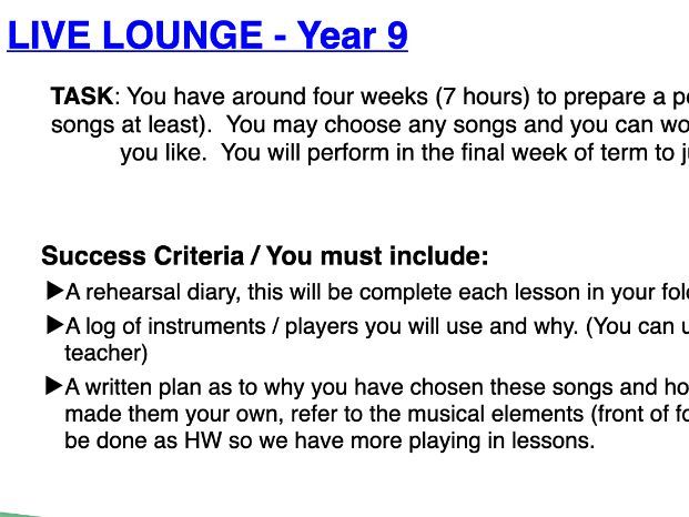 Year 9 Live Lounge Project