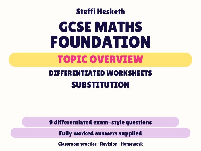 GCSE Foundation Substitution | Topic Overview Differentiated Worksheet