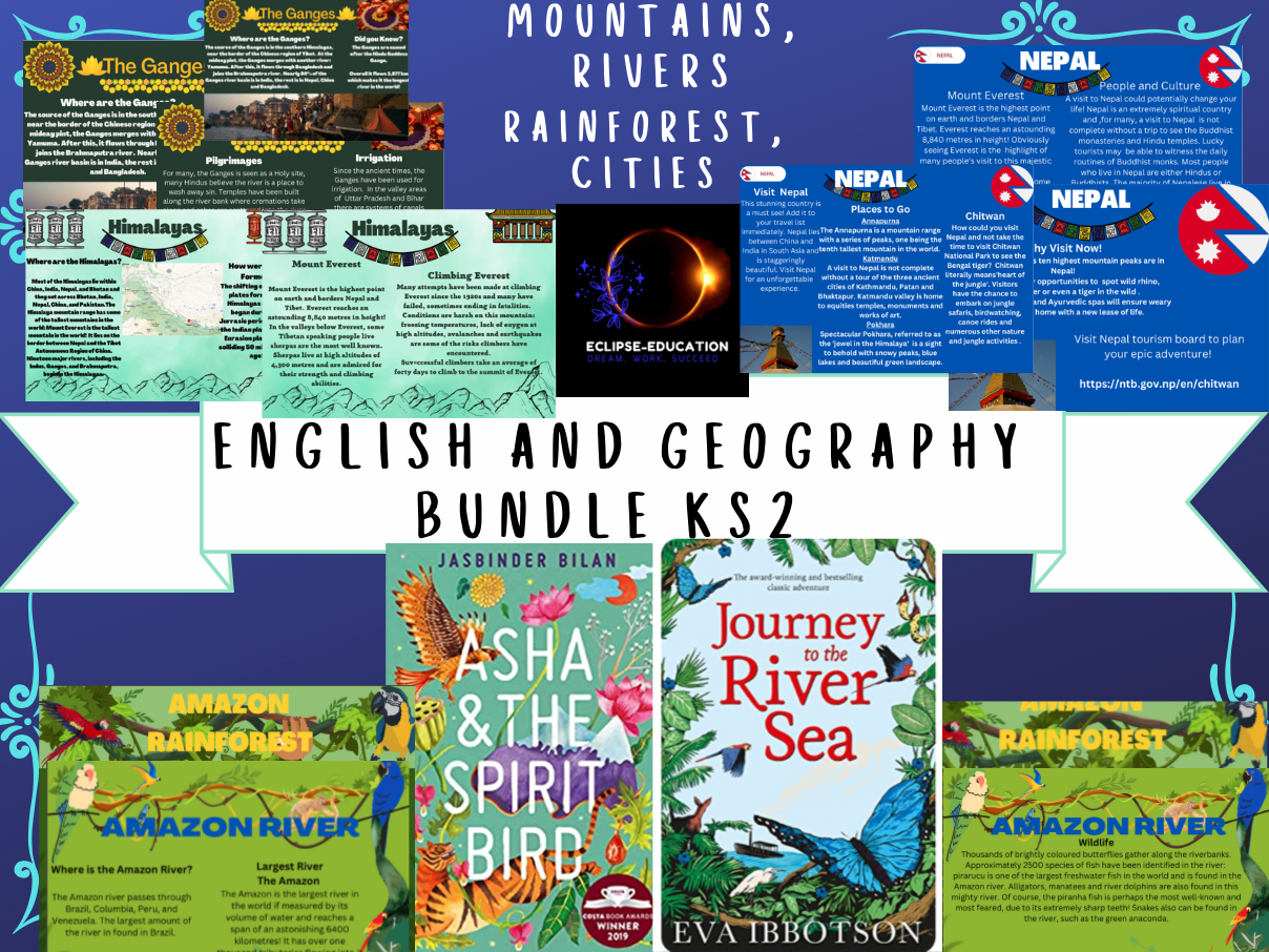 Geography and English Bundle Amazon rainforest and river, River Ganges