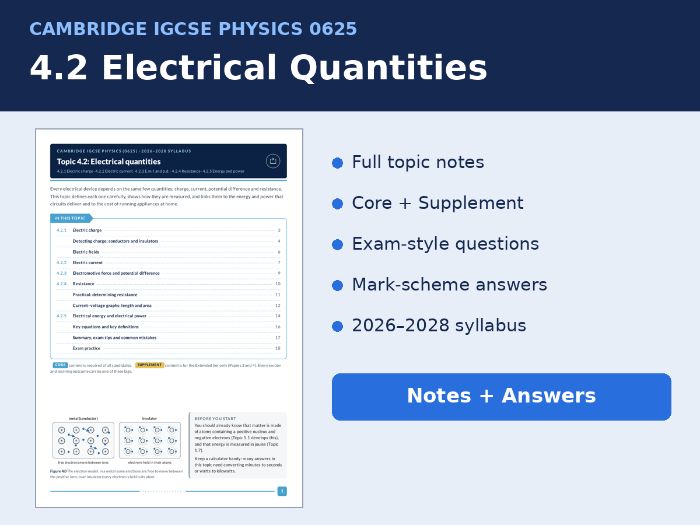 IGCSE Physics 0625 4.2 Electrical Quantities Notes