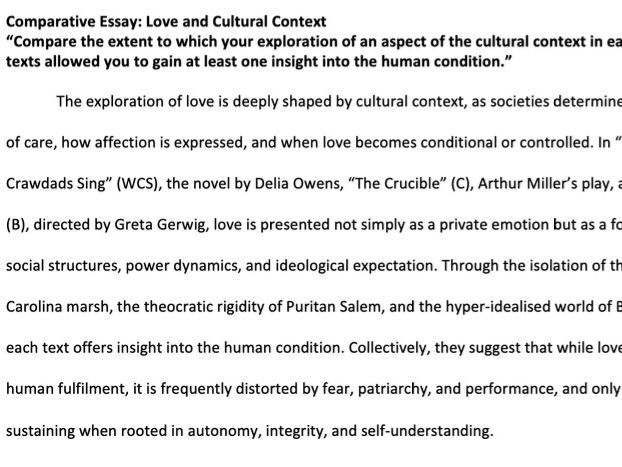 Comparative Love Sample: "Where the Crawdads Sing", "The Crucible", "Barbie".