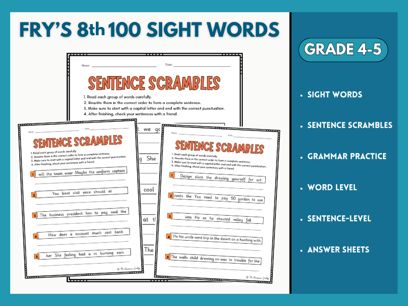 Sentence Scrambles | Fry's 8th 100 Sight Words