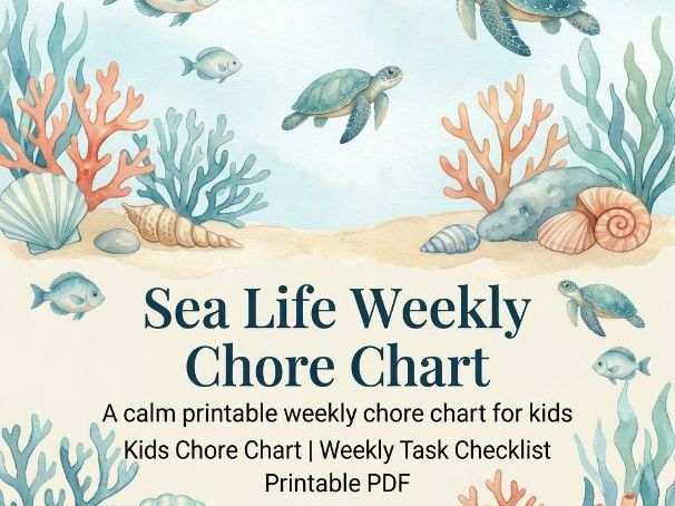 Sea Life Weekly Chore Chart | Kids Chore Chart | Printable PDF | Weekly Task Checklist