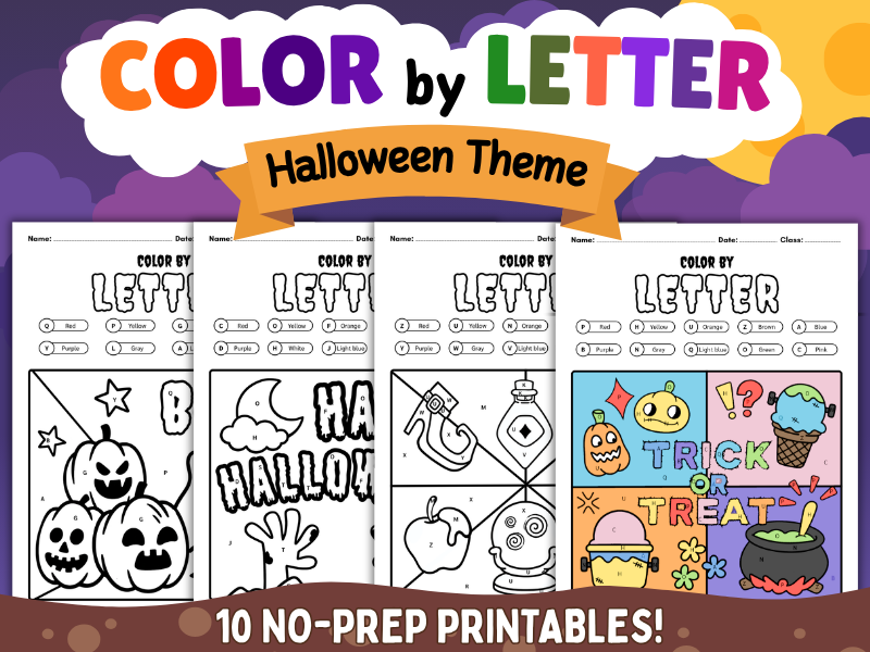 Halloween Color by Letter Worksheets – Alphabet Letter Recognition & Coloring Activity