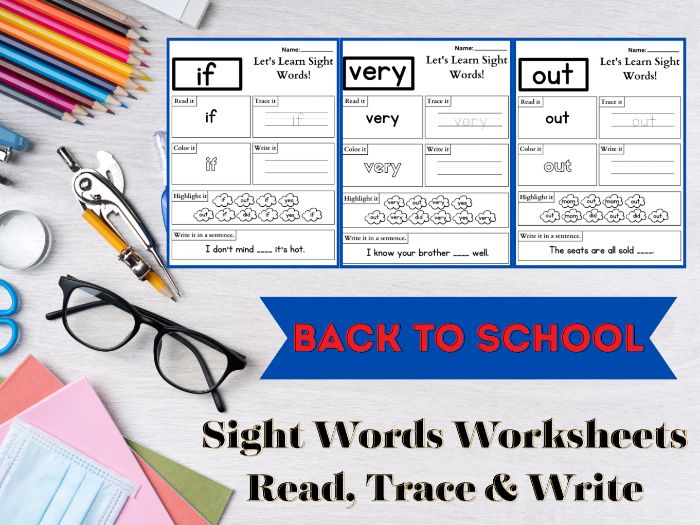 Sight Words Worksheets : Read, Trace & Write