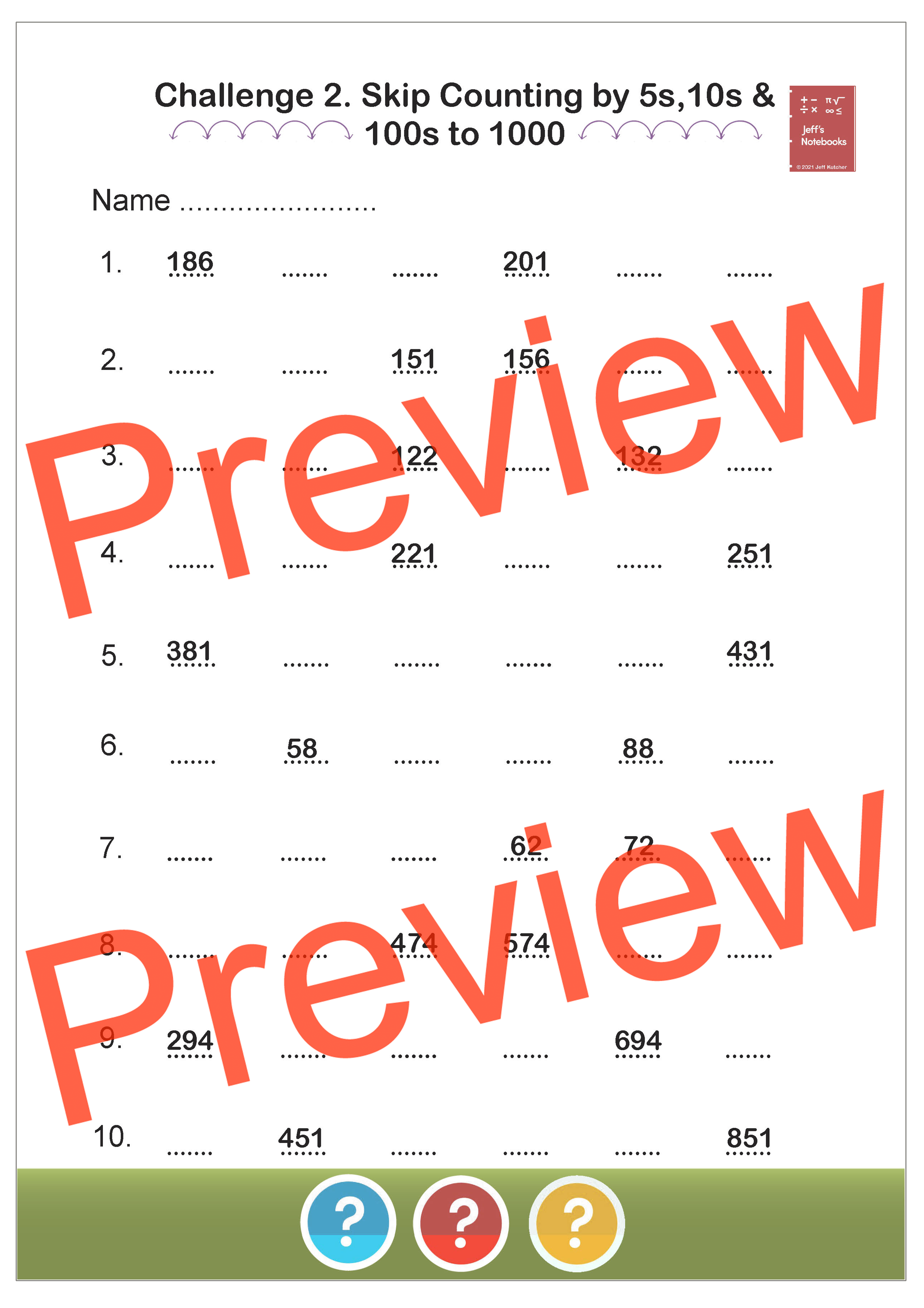 Skip Counting By 5 10 100 To 1000 Worksheets Teaching Resources