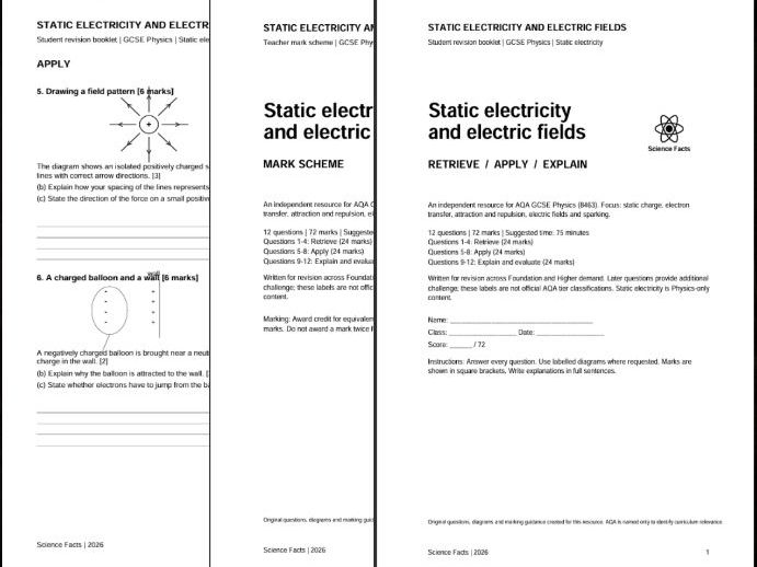 AQA GCSE Physics: Static Electricity and Electric Fields Revision Questions
