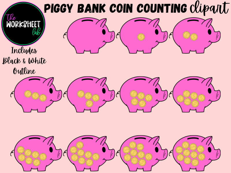 Counting Pictures - Piggy Bank Coin Counting Clipart