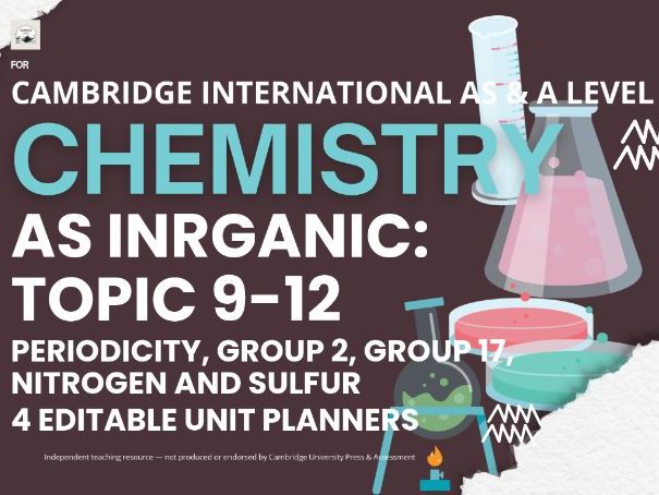 CAIE AS & A Level Chemistry 9701: AS Inorganic, Topic 9-12, 4 Editable Unit Planners