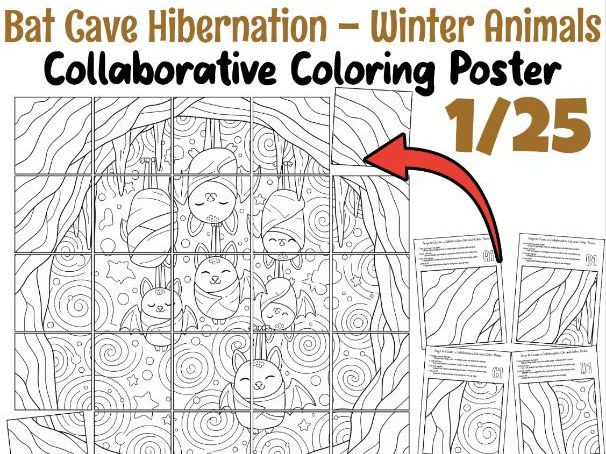 Bat Cave Hibernation – Winter Animals Collaborative Coloring Poster | Science