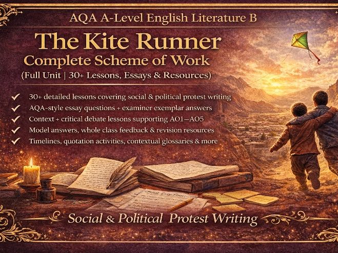 AQA A-Level English Literature B: The Kite Runner – Complete Scheme of Work (Full Unit | 30+ Lessons